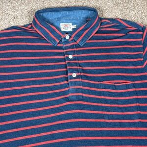 Faherty Brand Mens Blue Red Stripe Short Sleeve Polo Shirt Size Large